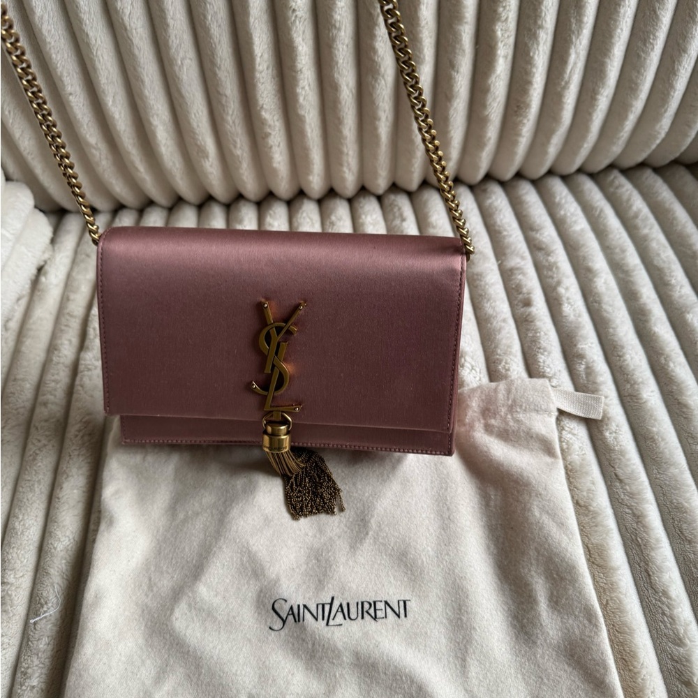 AUTHENTIC Saint Laurent YSL Kate Tassel Chain Bag Satin Dragee Pink Small NWT - Picture 11 of 16